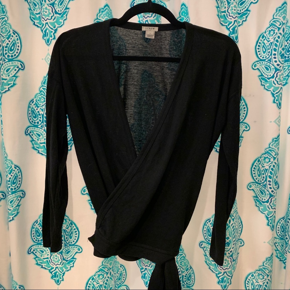 JCrew Factory Black Long Sleeve Wrap Top